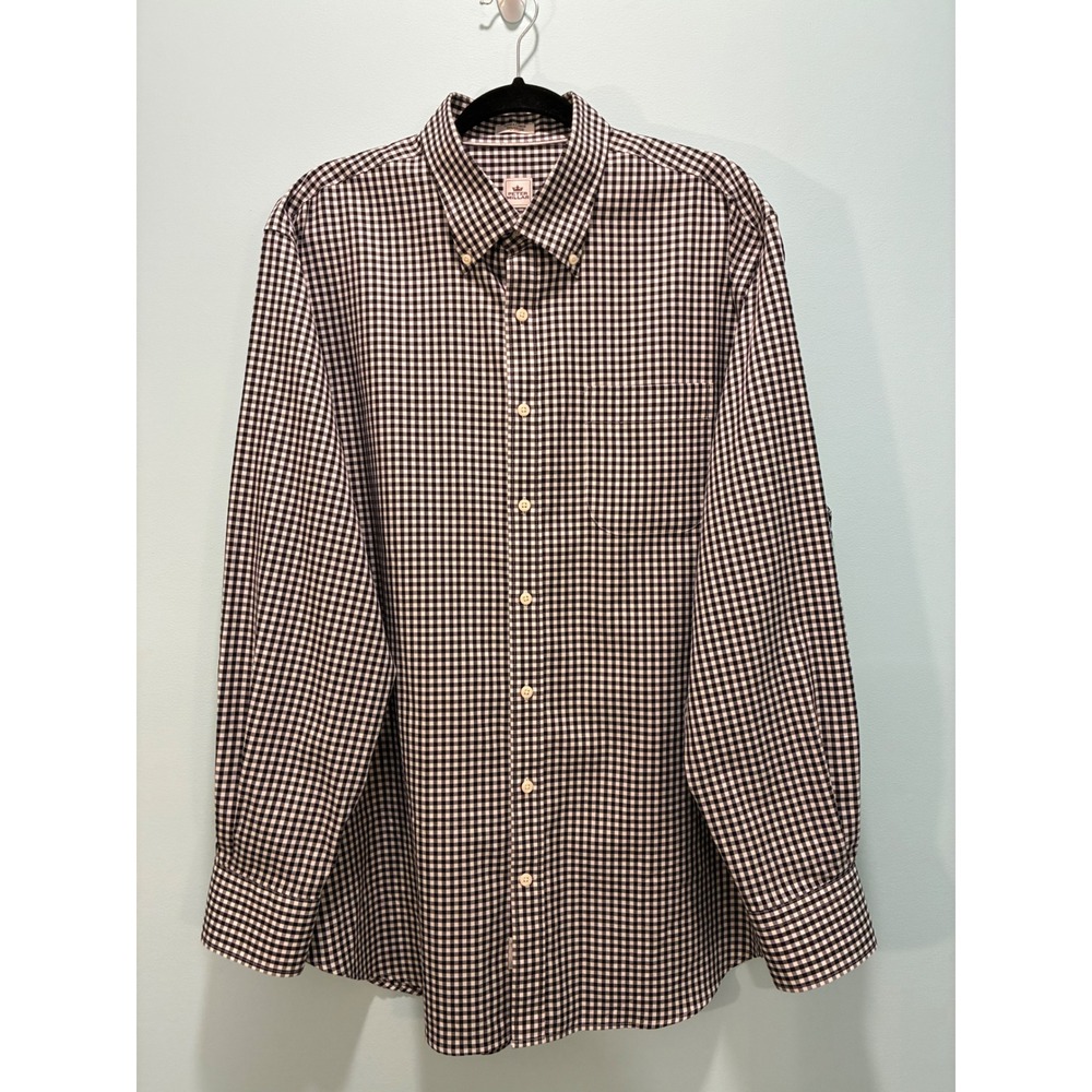Peter Millar Nanoluxe Easycare Gingham Shirt Mens XL Navy Blue White Cotton